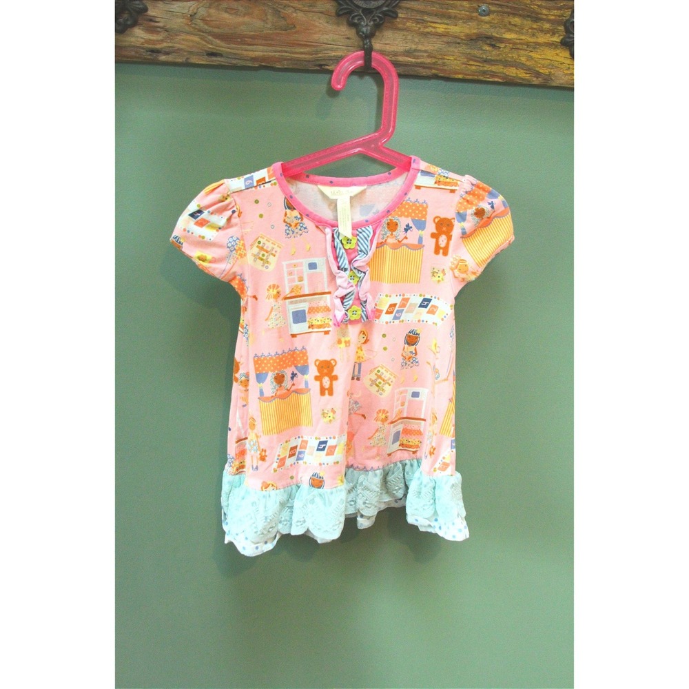 Matilda Jane Girls Top Size 6 Whimsical‎ Pink Print Ruffle Hem Party